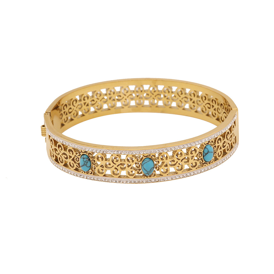 Vintage Style Turquoise-Inspired Hollow Stainless Steel Bracelet with Plated Finish