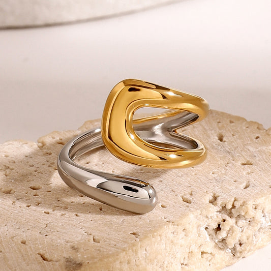 18K Gold Plated Geometric Stainless Steel Ring for Women