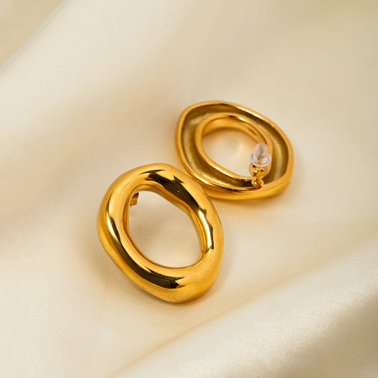 Aretes ovalados huecos de acero inoxidable con baño de oro de 18 quilates estilo Ins a la moda para mujer