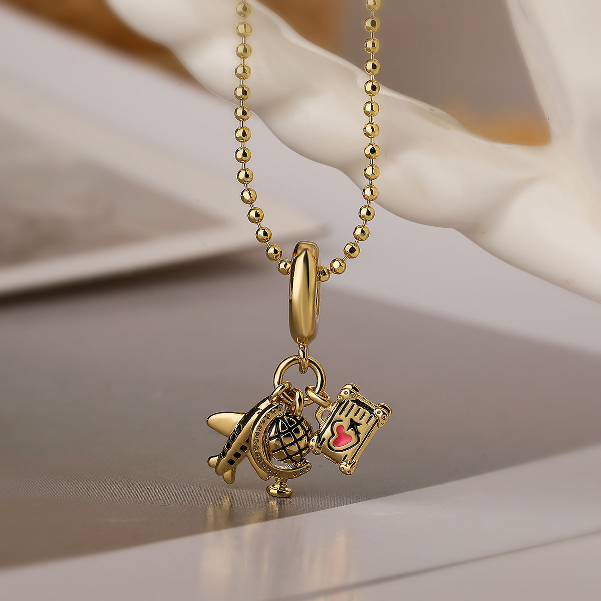 Minimalist Airplane-Shaped Pendant Necklace for Women with Copper Base and Gold Plating Enamel Finish