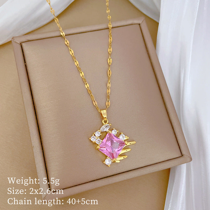 Geometric Moon Pendant Necklace for Women and Men Stainless Steel Chain with Zircon Accents Luxe Minimalist Locket Style