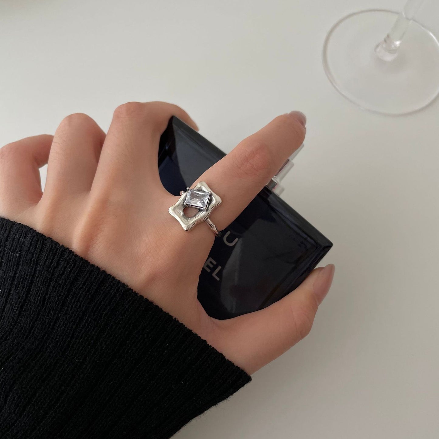 Minimalist Vintage 925 Sterling Silver Square Inlay Ring for Women
