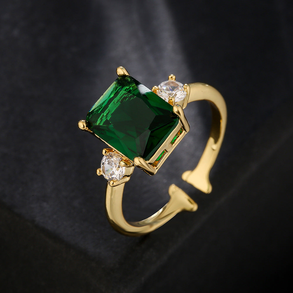 Minimalist Geometric Open Ring 18K Gold Plated Copper Micro Paved Zircon Women Fashion Jewelry