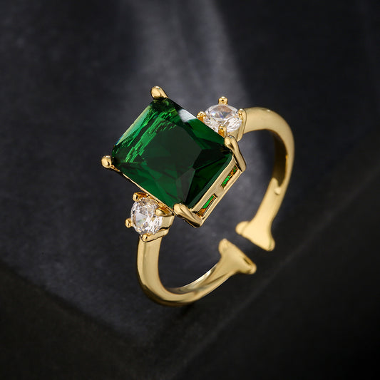 Minimalist Geometric Open Ring 18K Gold Plated Copper Micro Paved Zircon Women Fashion Jewelry
