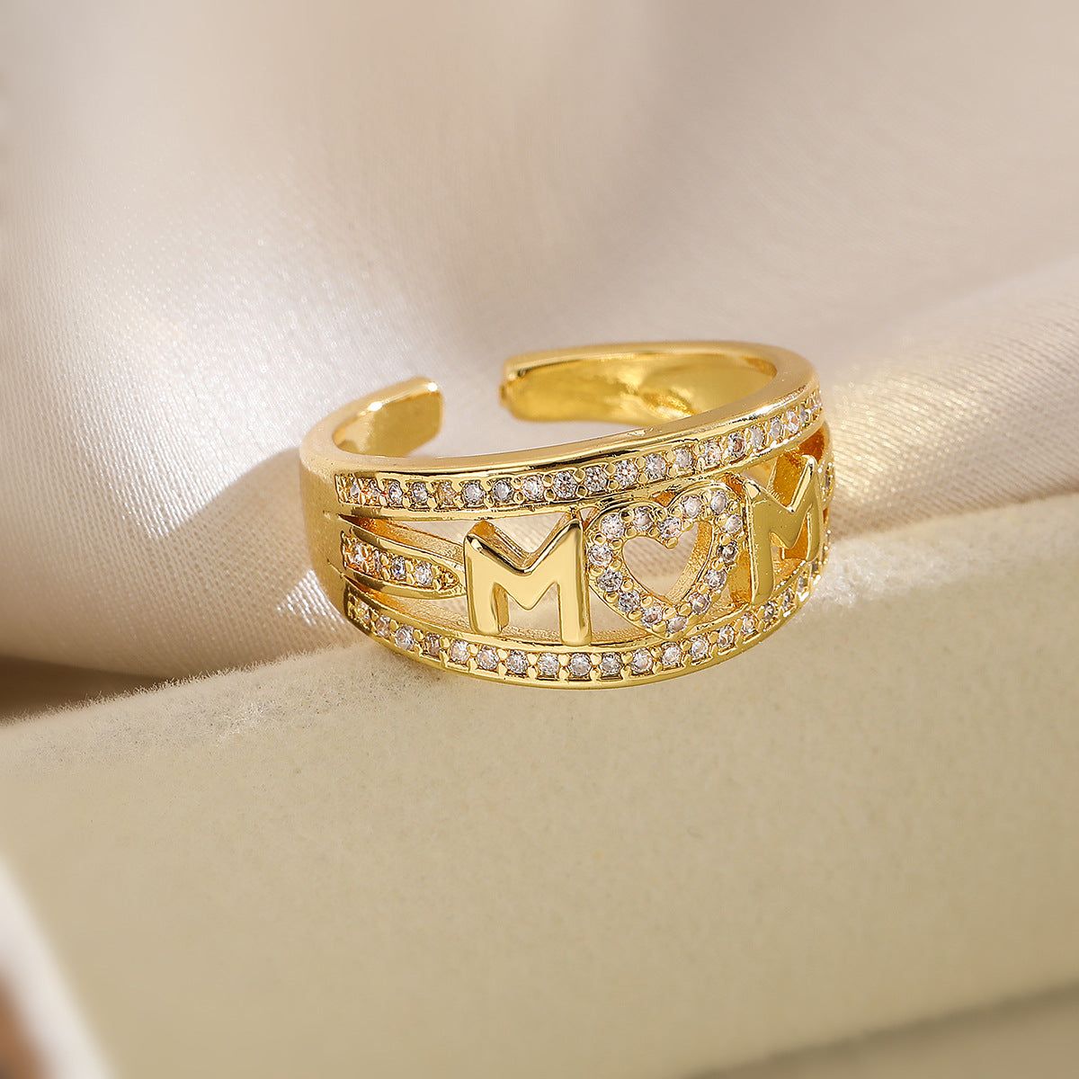 Minimalist Geometric Open Ring for Women Made of Brass with 18K Gold Plating and Zircon Inlay