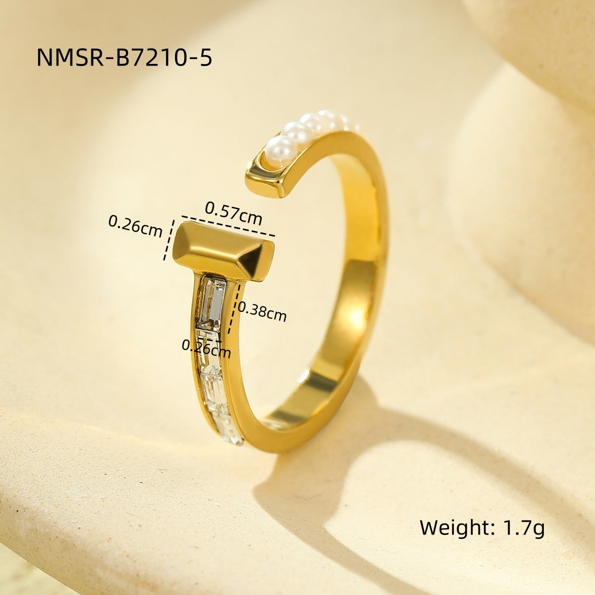 Anello Aperto Minimalista Geometrico in Acciaio al Titanio con Intarsio di Perle da Donna