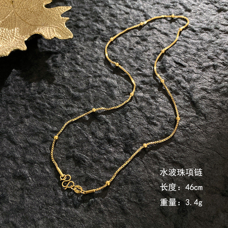 Minimalist Gold Plated Titanium Steel Beaded Necklace Round Pendant Unisex