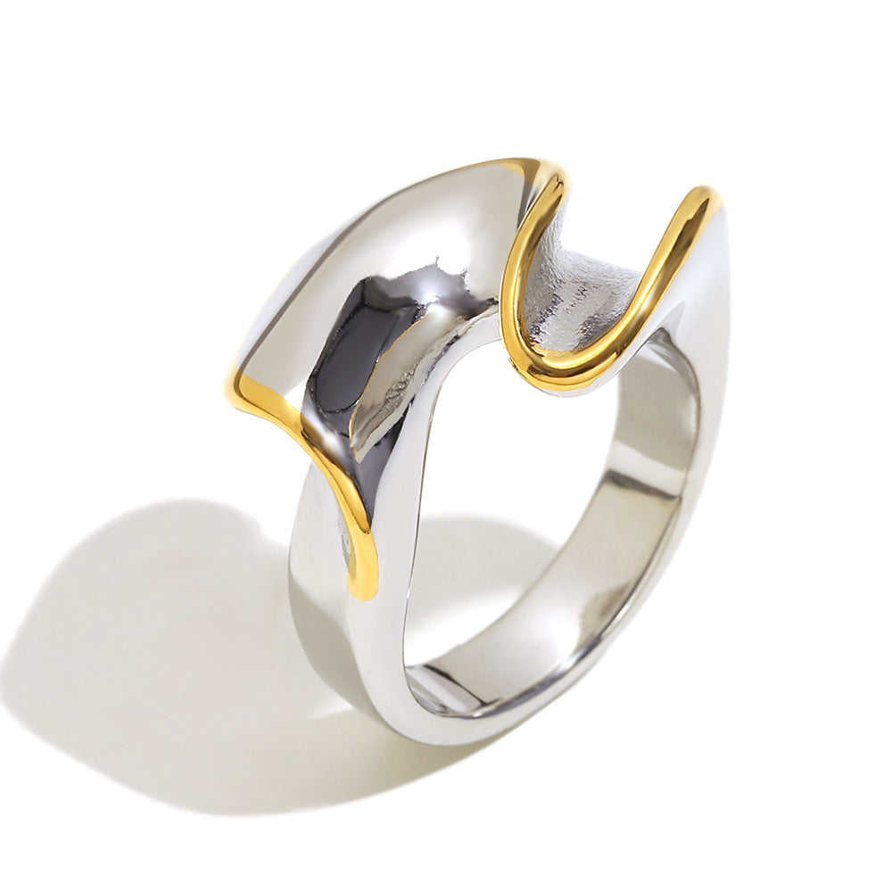 Anillo Minimalista Geométrico de Acero Inoxidable con Baño de Oro de 18K para Mujer