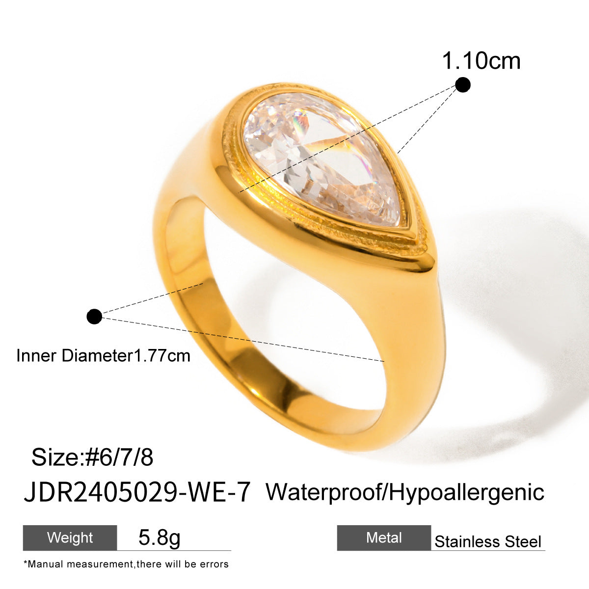 Minimalist Geometric Round Stainless Steel Plated Ring with Cubic Zirconia for Women