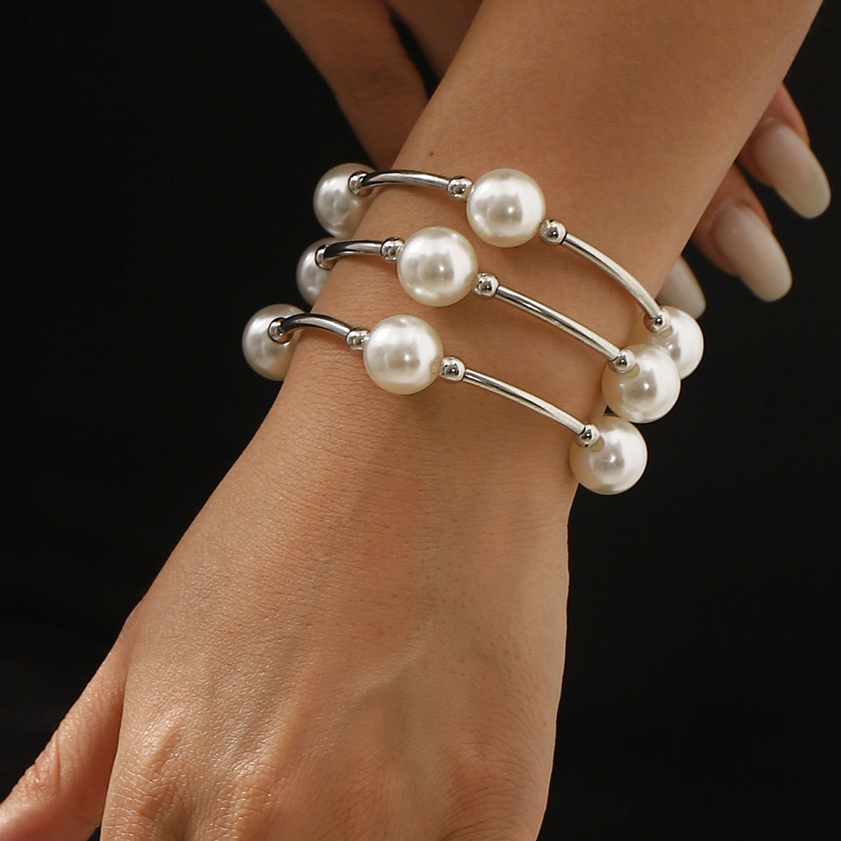 Bracciale minimalista geometrico in lega con perle simulate da donna, elegante regalo da viaggio