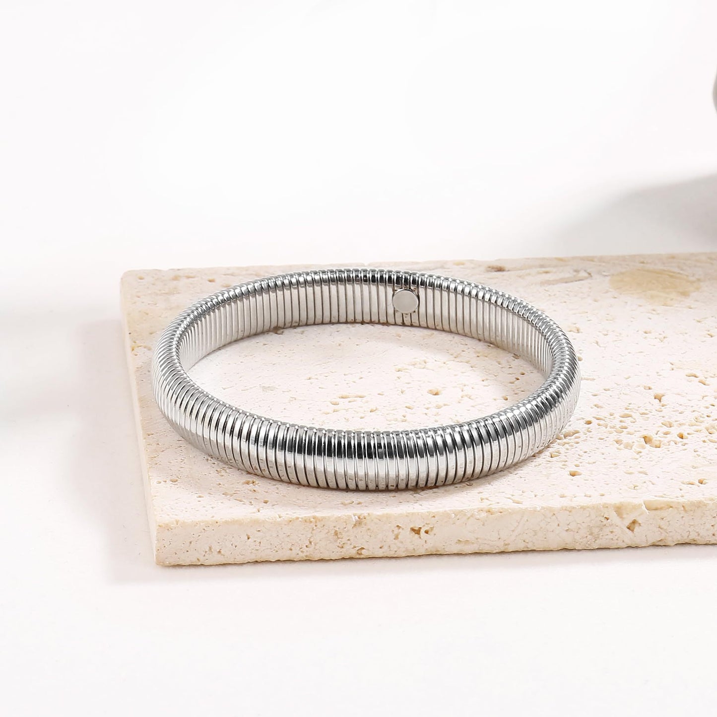 Vintage Punk Striped Round Plated Alloy Elastic Bangle Bracelet