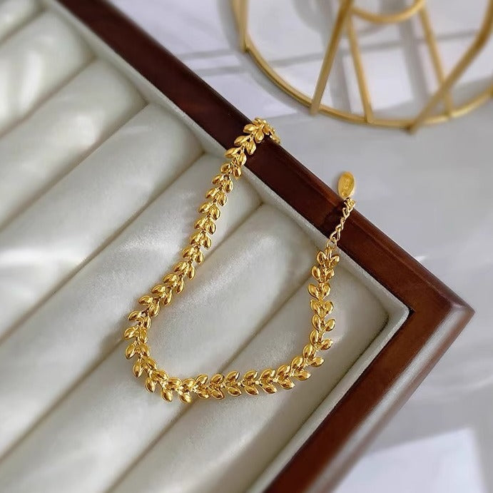 Bracciale Minimalista in Lega di Rame a Forma di Foglia Placcato Oro per Donne e Uomini