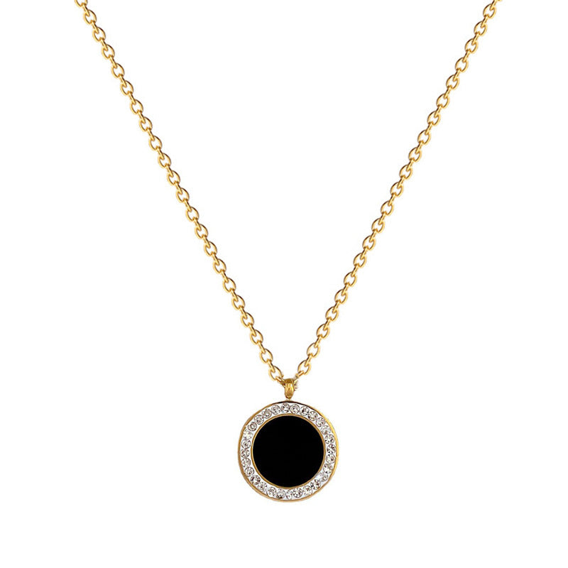 Minimalist Titanium Steel Geometric Agate Pendant Necklace for Women Gold-Plated Clavicle Chain Fashion Office Wear