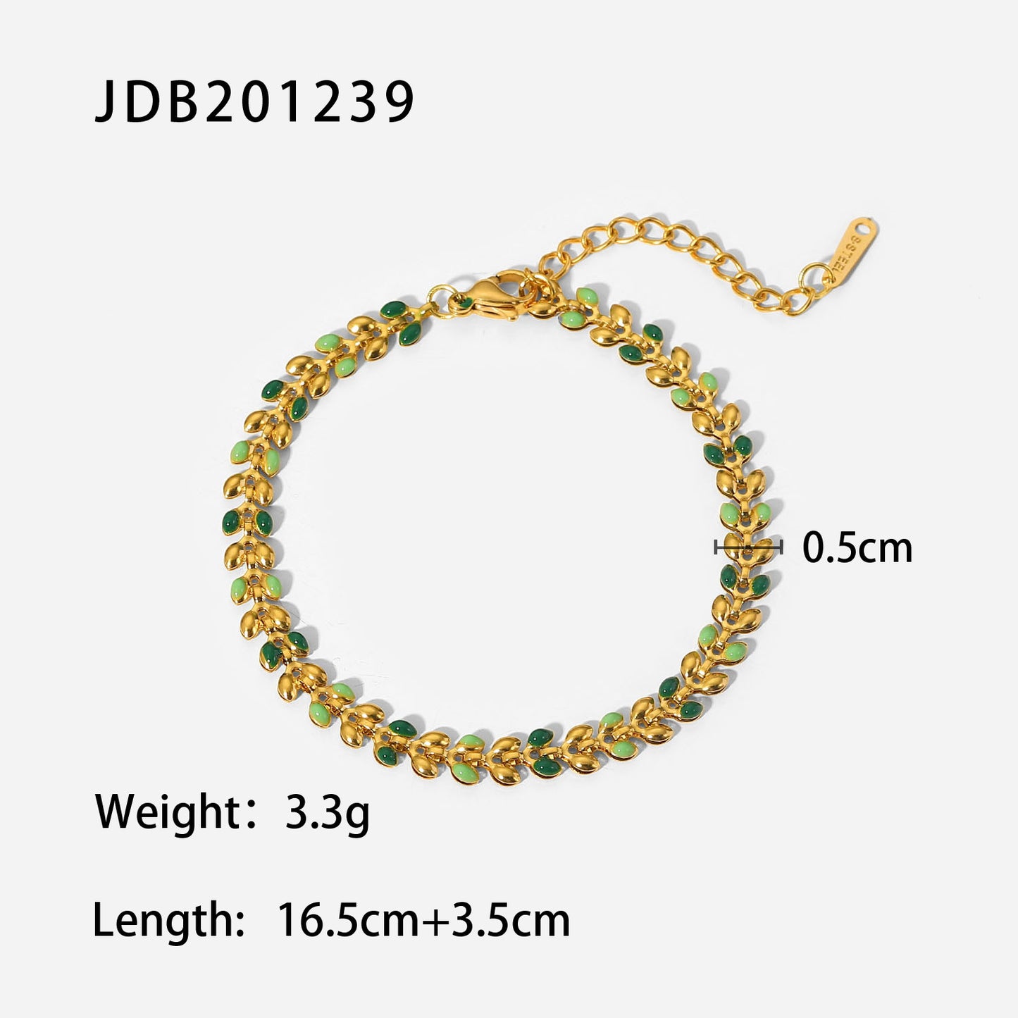 Fashionable 18K Gold Plated Green Enamel Olive Leaf Geometric Stainless Steel Bracelet for Women