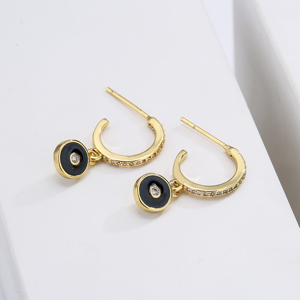Cartoon Style Geometric Copper Earrings with 18K Gold Plating and Enamel Eye Design for Women