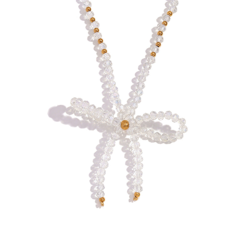 Elegante collar con colgante de titanio en forma de lazo con cuentas de acero inoxidable galvanizadas para mujer