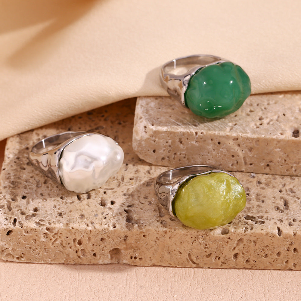 Vintage Style Geometric Acrylic Accent Ring in Stainless Steel with Plating for Women