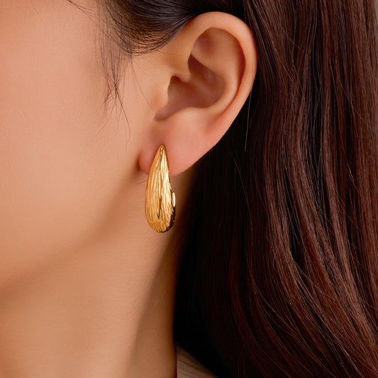 Vintage Stainless Steel C-Shaped Textured Stud Earrings with Plated Finish for Women