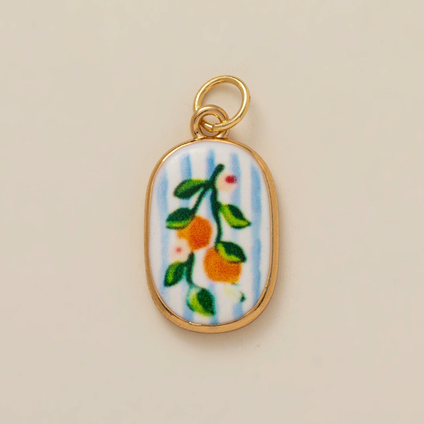 Vintage Plated Brass Ceramic Mushroom Heart Floral Charm Bar