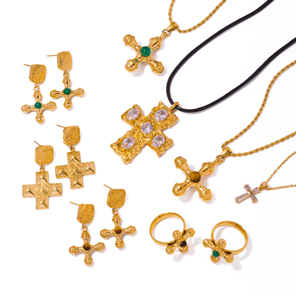 Collana con pendente a croce geometrica minimalista da donna in acciaio inossidabile placcato oro 18 carati