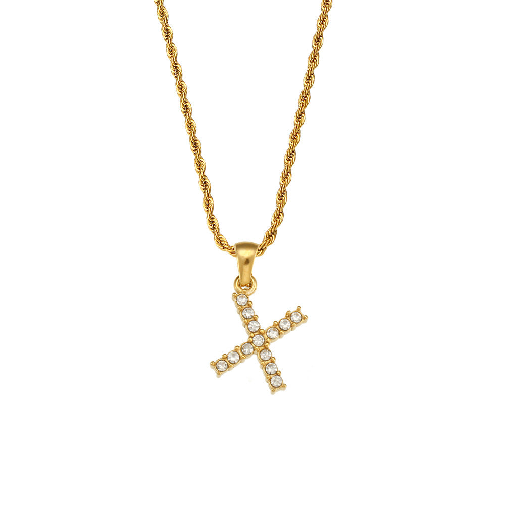 Collana da donna minimalista con pendente a lettera in stile Ins, catena in acciaio inossidabile e pendente in acciaio al titanio placcato