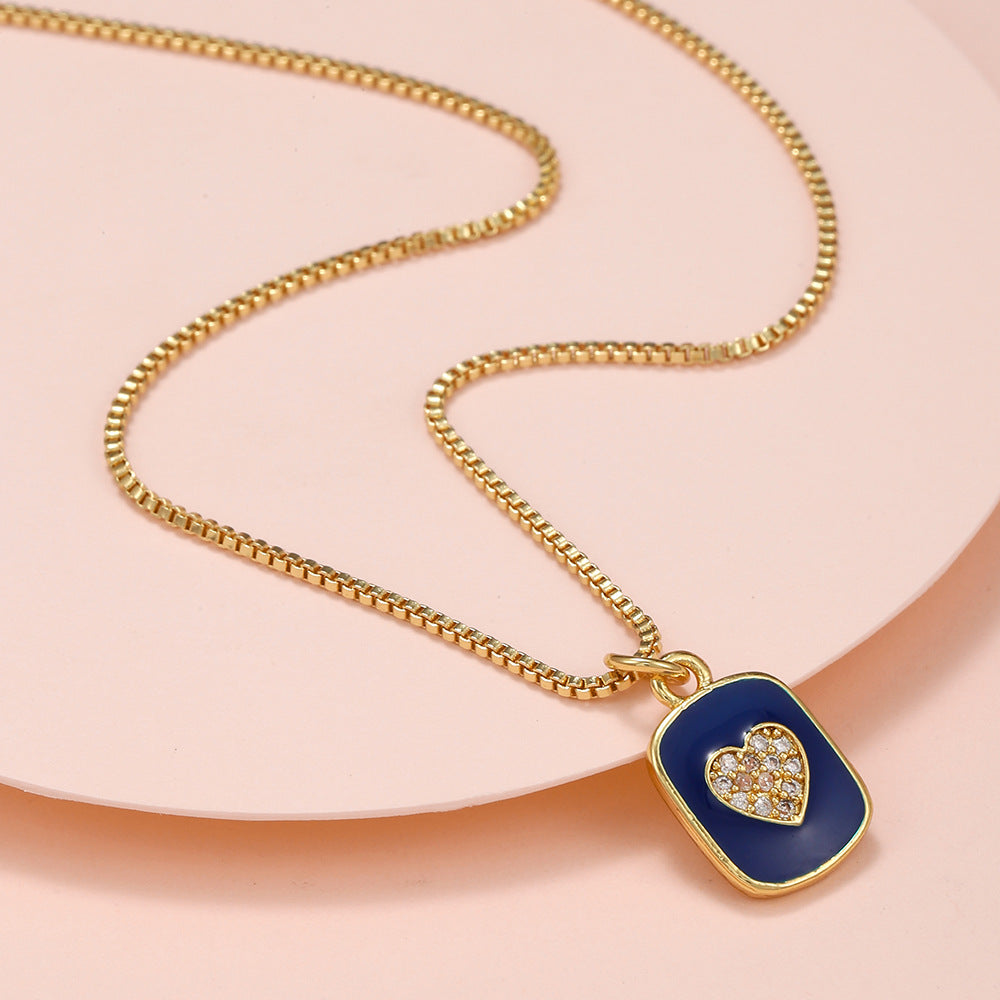 Elegant 18K Gold Plated Heart Geometric Brass Drip Oil Necklace with Cubic Zirconia for Unisex