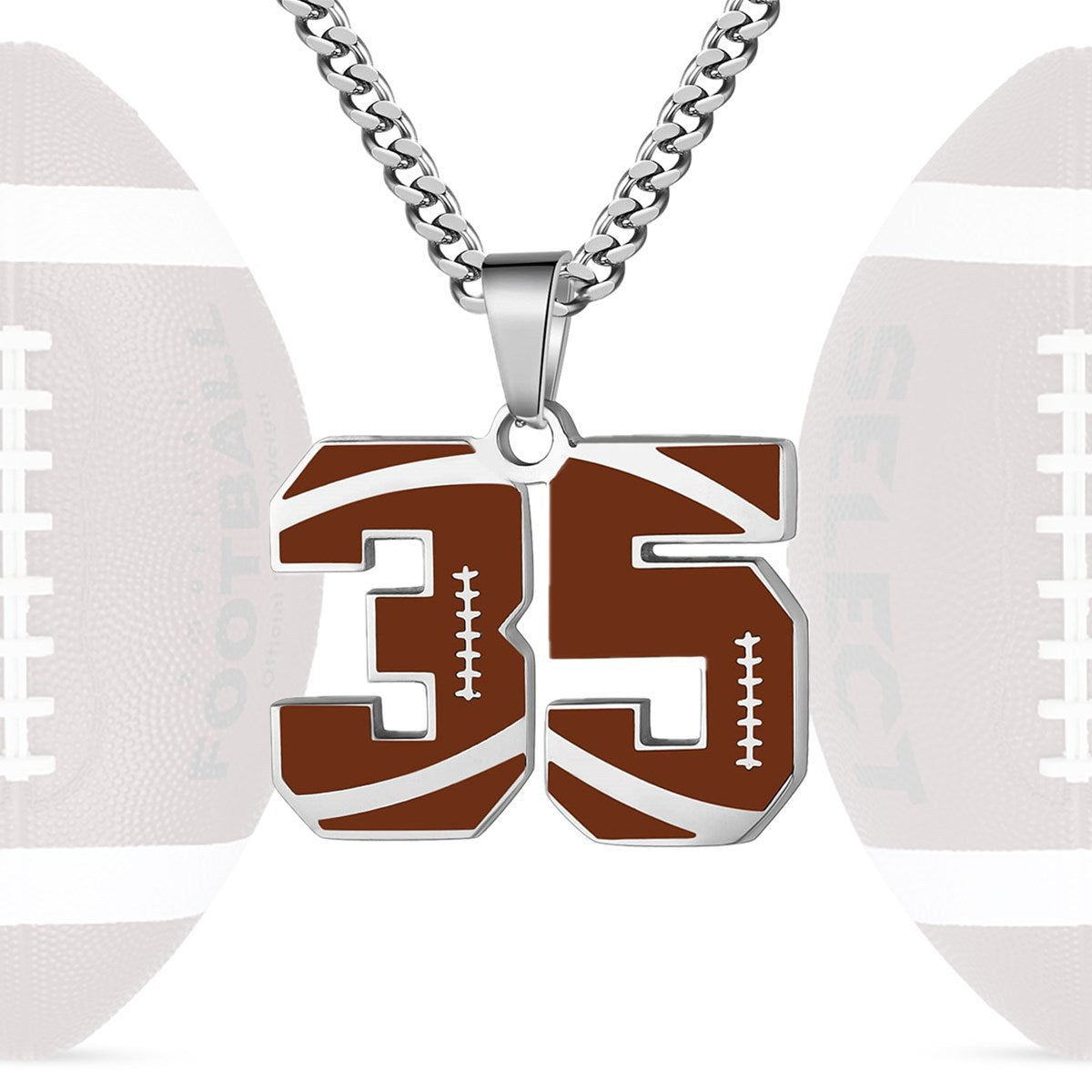 Motivational Football Number Pendant Necklace for Men in Stainless Steel with Polished Finish and Letter/Number Design
