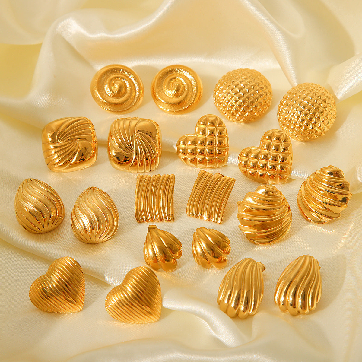 Geometric Textured 18K Gold Plated Stainless Steel Stud Earrings for Women