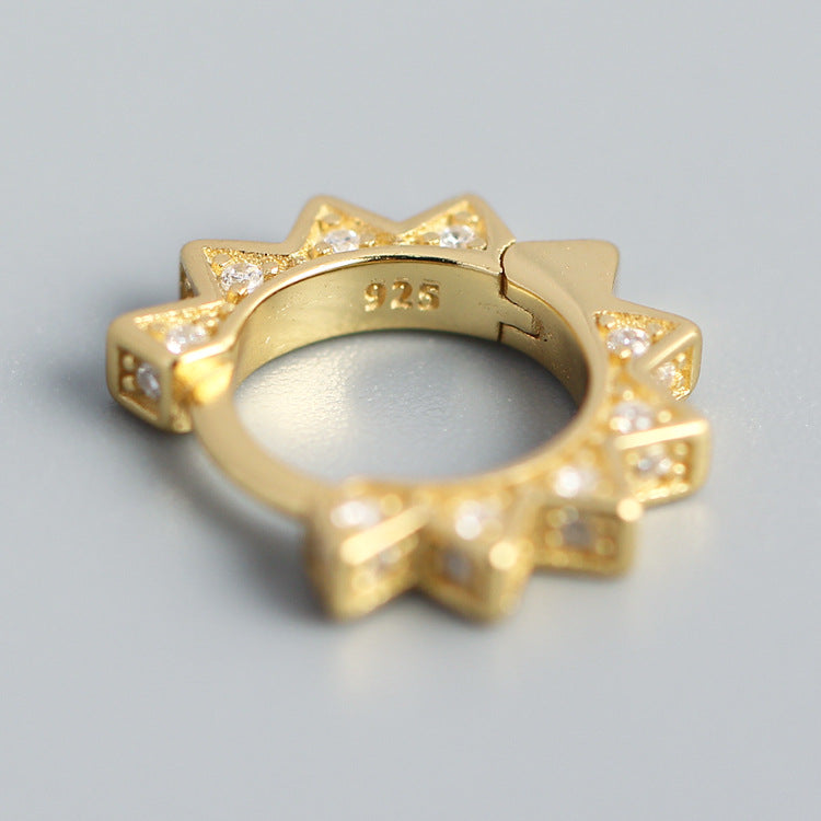 Orecchini a Cerchio Punk in Argento Sterling S925 a Forma di Ingranaggio Geometrico con Strass Intarsiati da Donna
