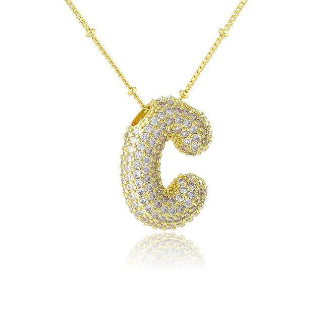 Fashion Plated Brass Letter Bubble Pendant Necklace for Women