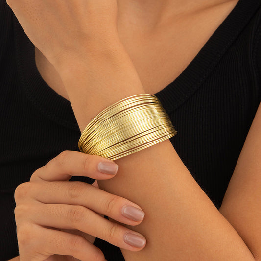 Fashion Geometric Round Plated Iron Wide Open Cuff Bracelet for Women