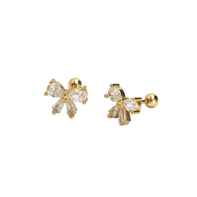 Sweet 925 Sterling Silver Plated Bow Stud Earrings with Cubic Zirconia