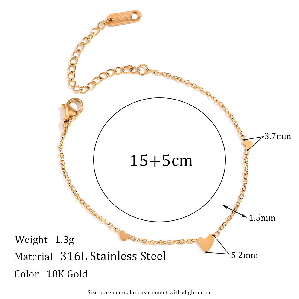 Minimalist Fashion Heart-Shaped Titanium Steel Bracelet with 18K Gold Plating for Women