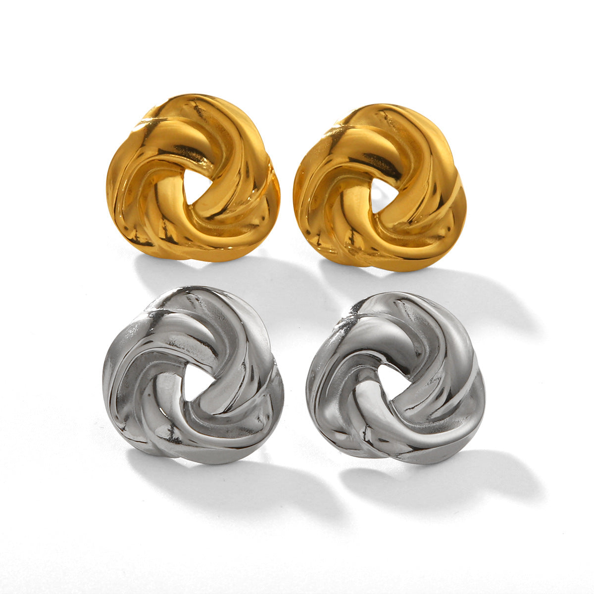 Geometric Woven Stainless Steel Ear Studs with 18K Gold Plating for Women