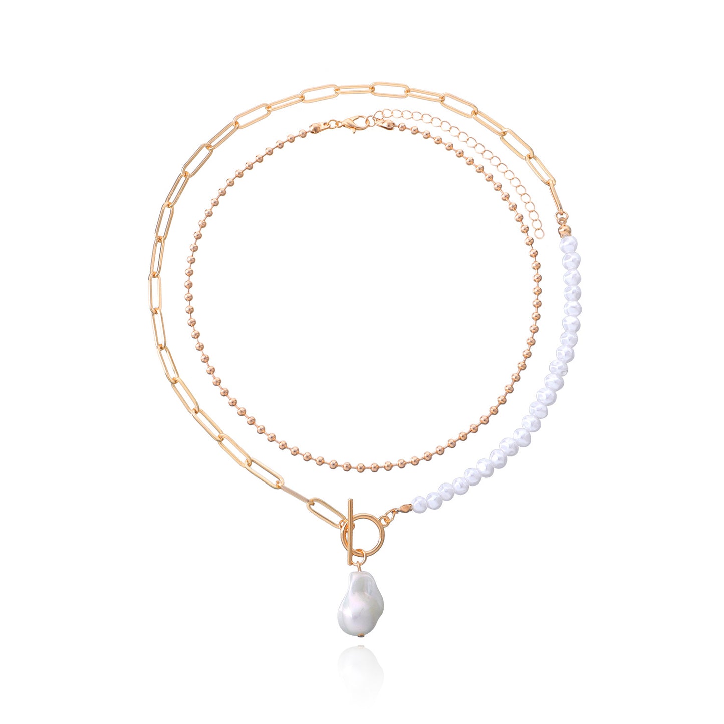 Geometric Short Pendant Necklace for Women Alloy Ball Chain with Mother of Pearl Inlay