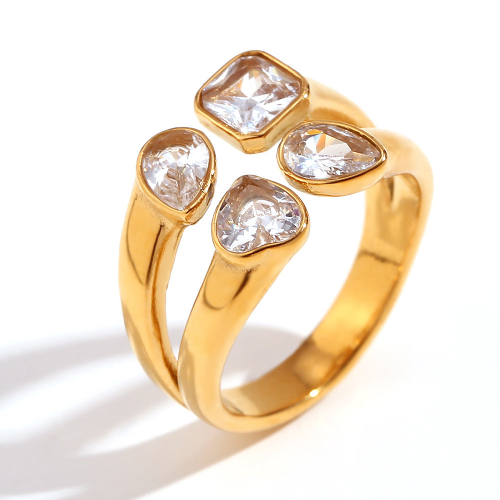 Anello minimalista geometrico in acciaio inossidabile con placcatura in oro 18 carati da donna