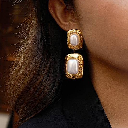 Orecchini da donna di lusso geometrici a rombo in acciaio al titanio con placcatura in oro PVD sottovuoto