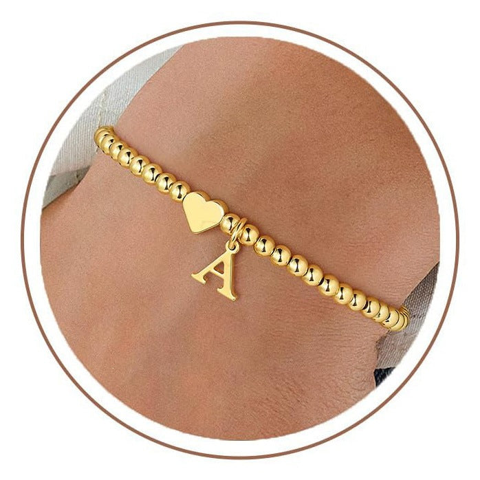 Gold Plated Stainless Steel Heart Letter Charm Bracelet for Women