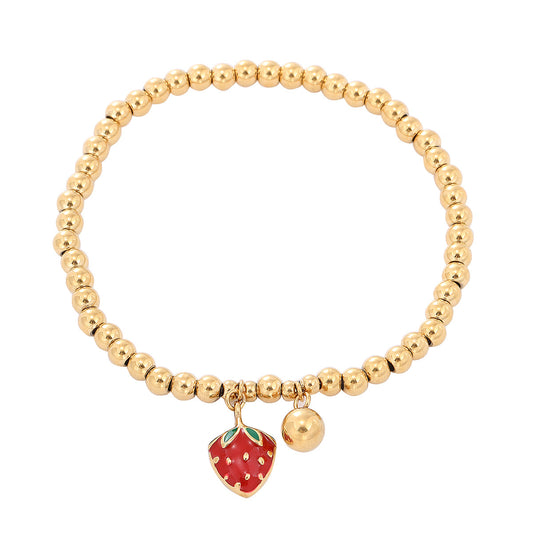Fashionable Strawberry Charm Titanium Steel Bracelet for Women with 18K Gold Plated Beads and Stainless Steel Chain