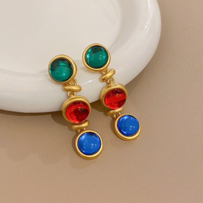 Pendientes Geométricos Vintage con Acentos de Perlas y Base de Cobre Chapado en Oro para Mujer