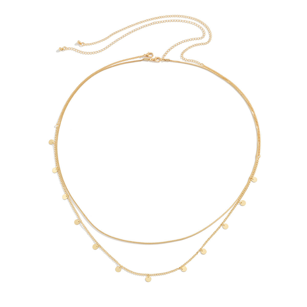 Set di catena per il corpo da donna minimalista con paillettes brillanti e catena a scatola, con catena in vita con chiusura a moschettone