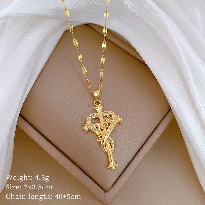 Collana Unisex in Acciaio al Titanio Geometrico a Farfalla con Ciondolo Placcato in Rame