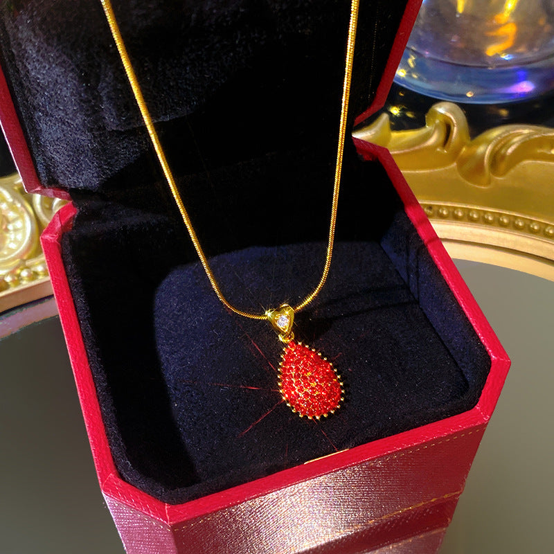 Minimalist Sweet Teardrop Heart Cubic Zirconia Plated Titanium Steel Necklace with Brass Pendant Cable Chain for Unisex