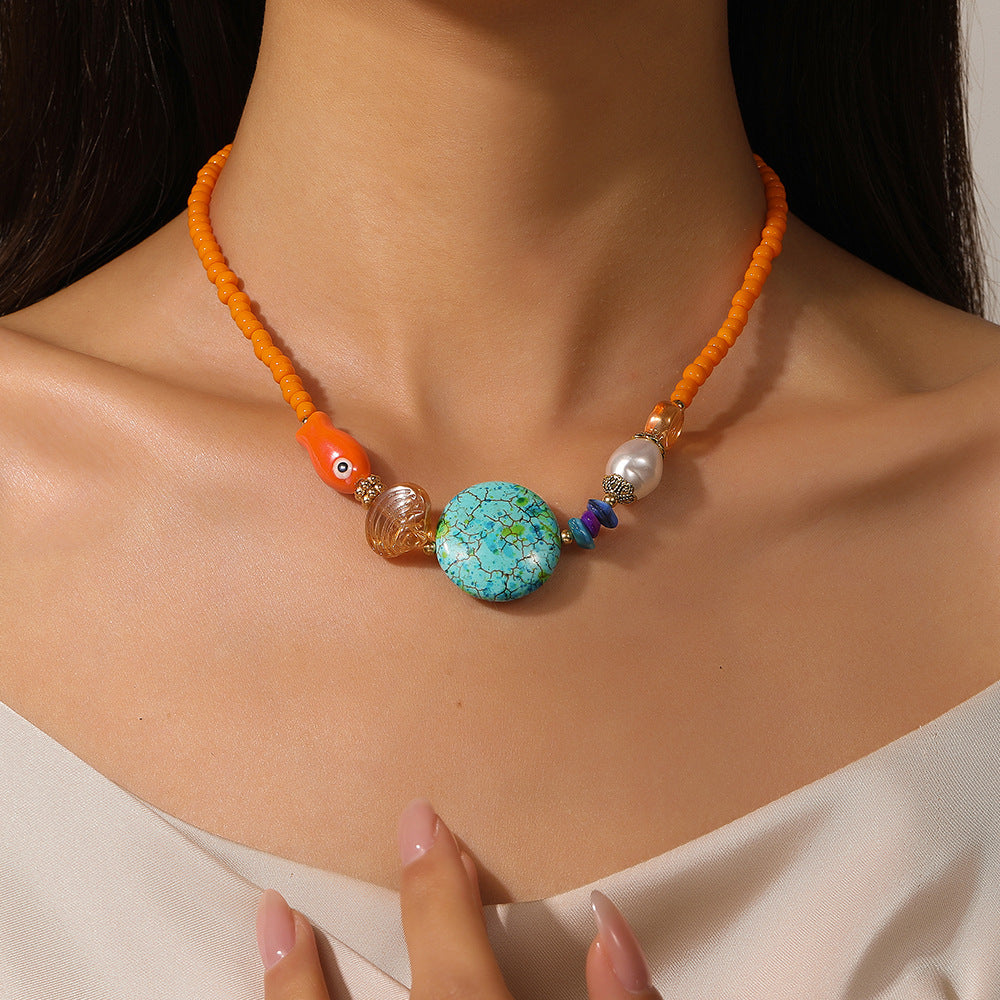Geometric Round Ceramic Alloy Necklace Cable Chain Unisex