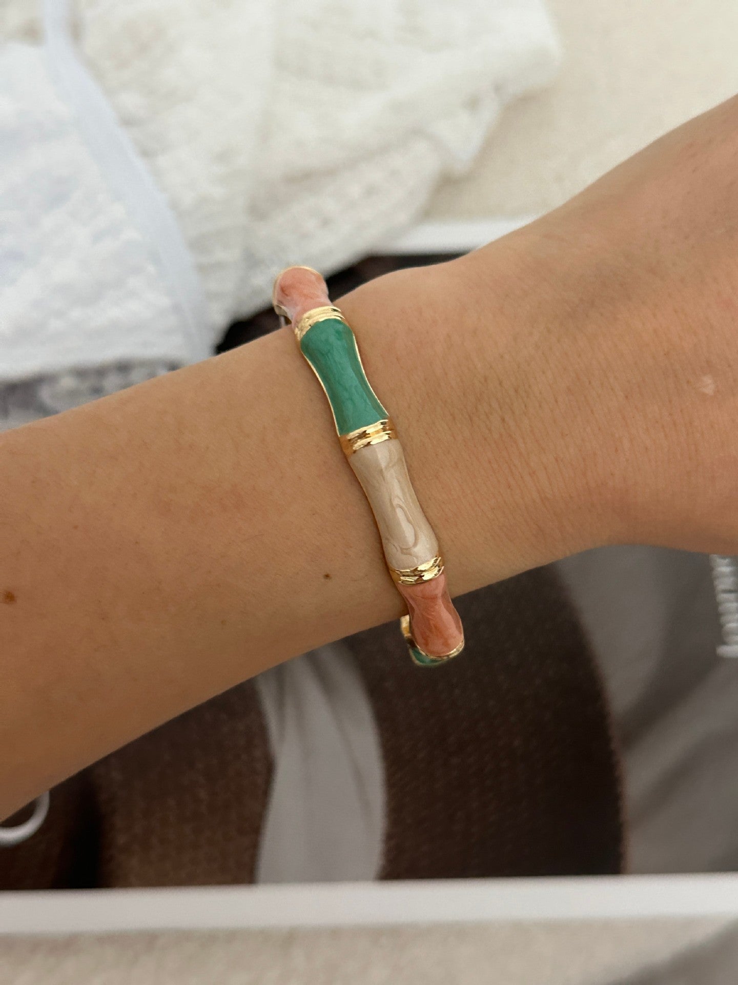 Ethnic Geometric Enamel Plated Alloy Bamboo Bangle for Women