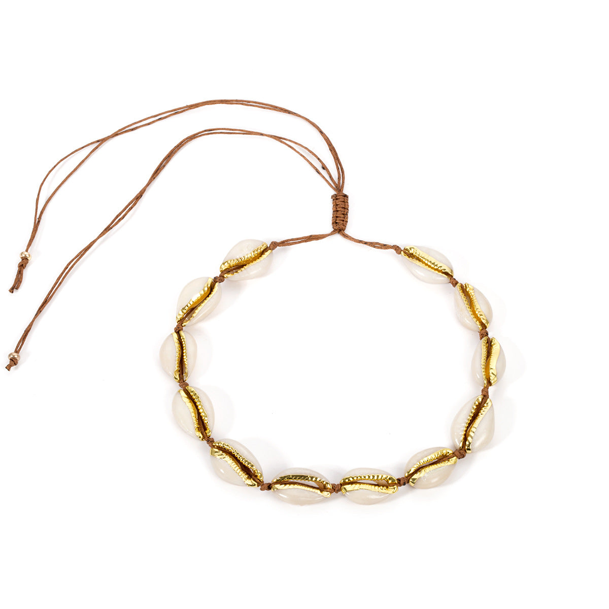 Collana Minimalista Regolabile Monostrato da Donna con Ciondolo a Conchiglia Placcato Oro su Cordino Intrecciato