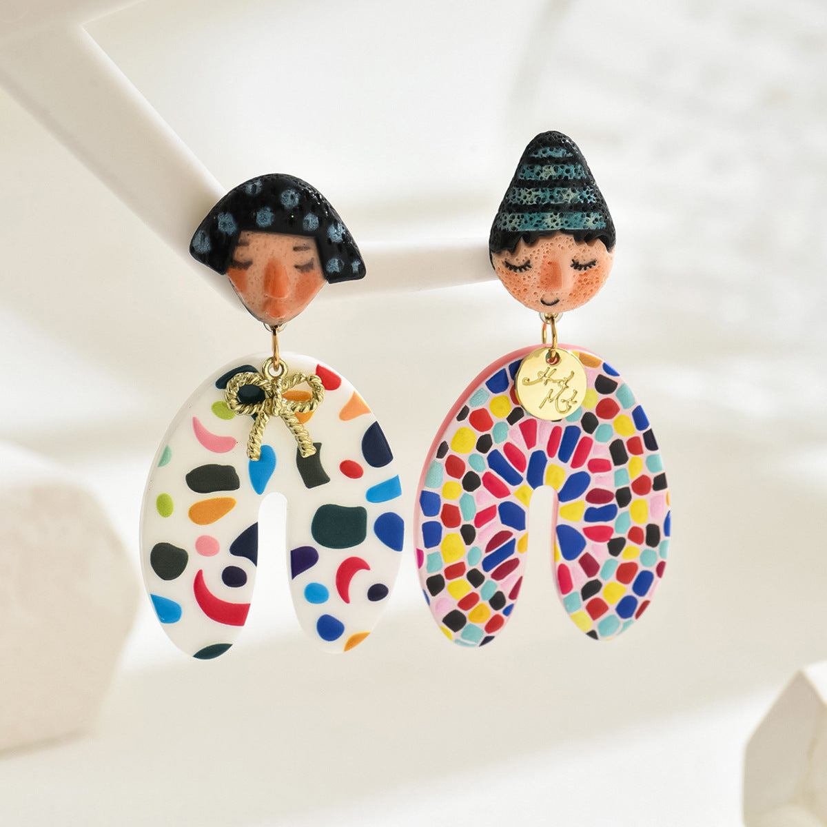 Cartoon Character Acrylic Stud Earrings with Indigenous Doll Design Unisex Fashion Jewelry