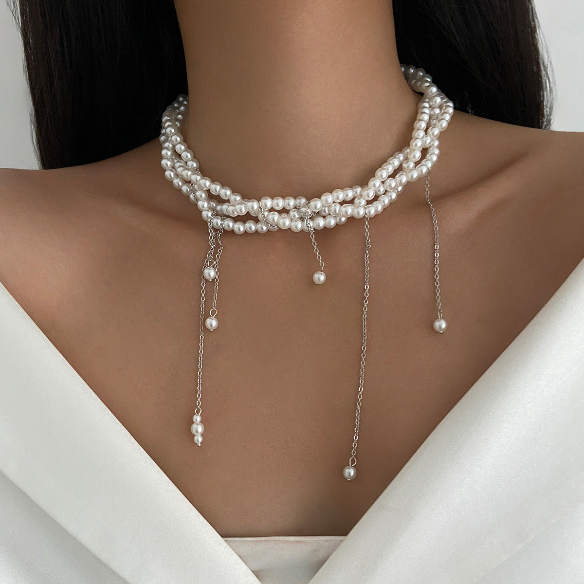 Sweet Heart Shaped Alloy Pendant Necklace with Turquoise and Imitation Pearl Plated Chain for Women