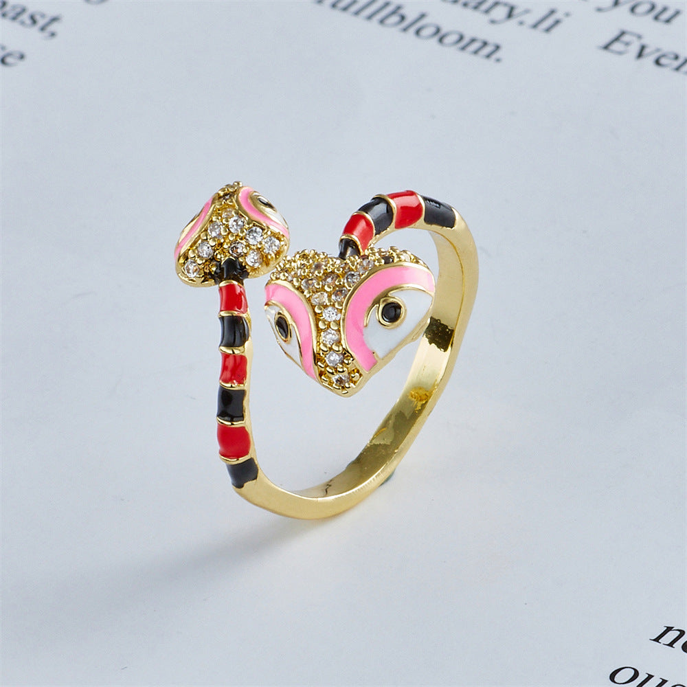 Anello geometrico minimalista in rame con zirconi micro-incastonati e finitura smaltata da donna