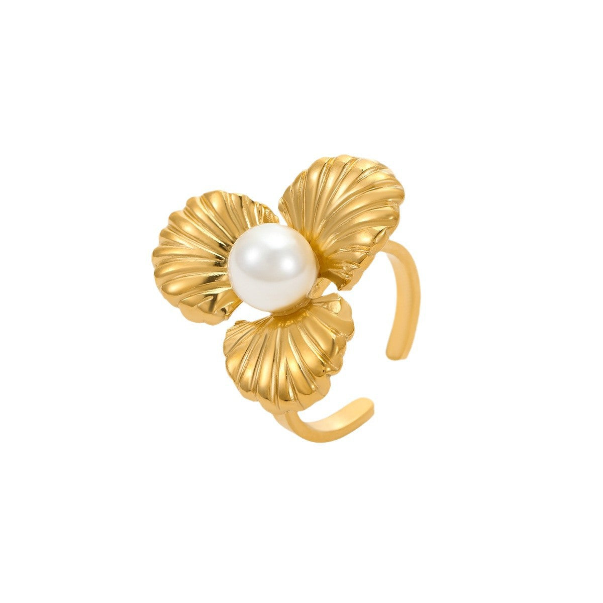 Anello alla Moda in Acciaio Inossidabile con Motivo Geometrico, Placcato Oro 18K per Donna, Design Regolabile con Fascia Aperta